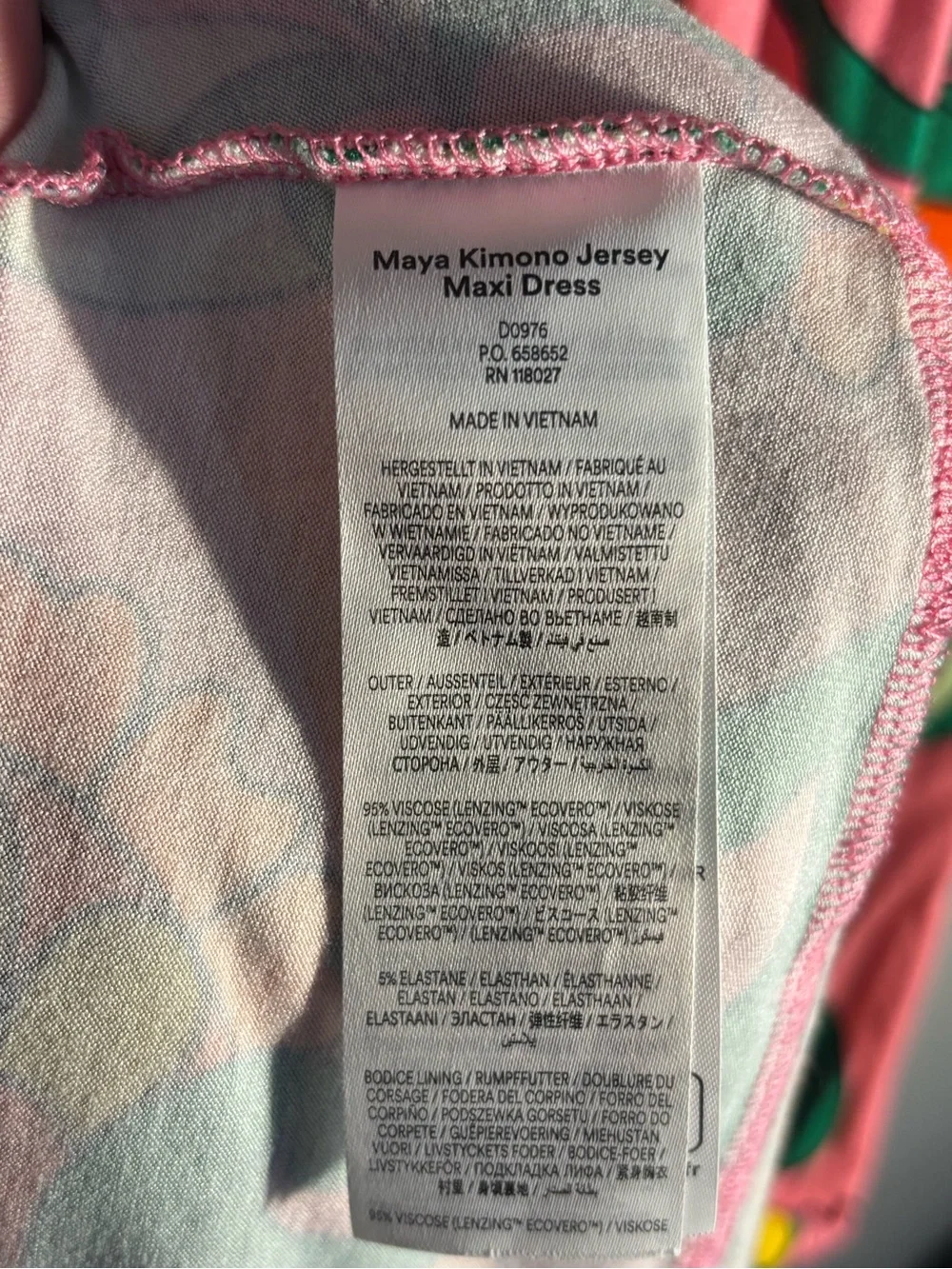Boden Maya Pink Kimono Jersey Maxi Dress Maximalist Tropical Colorful 12R Resort
